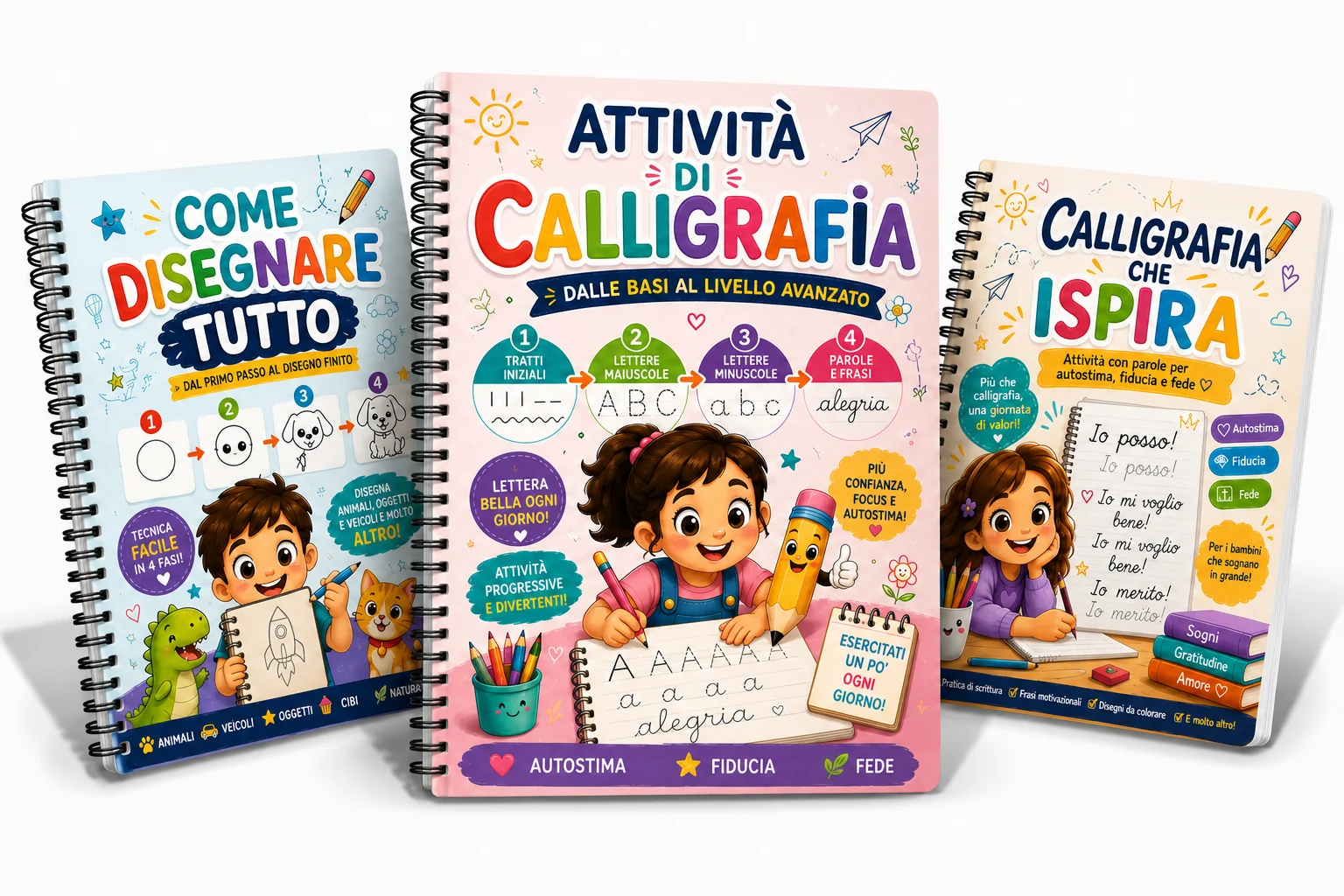 Raccolta di attività di calligrafia, autostima e disegno