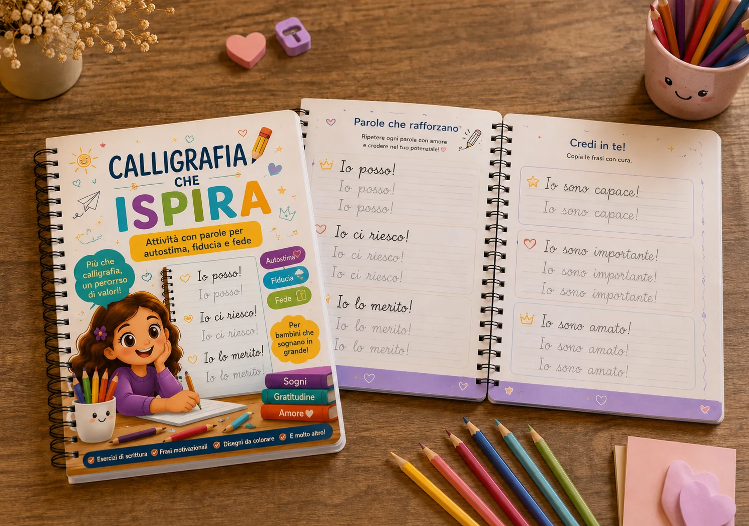 Quaderni di calligrafia aperti e pronti per esercitarsi